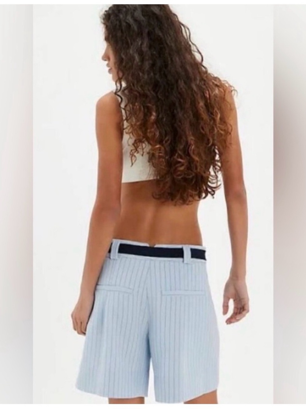NWT Free People Perfect Prep Pleated Stripe Shorts. Pale blue pinstripes - Picture 2 of 6